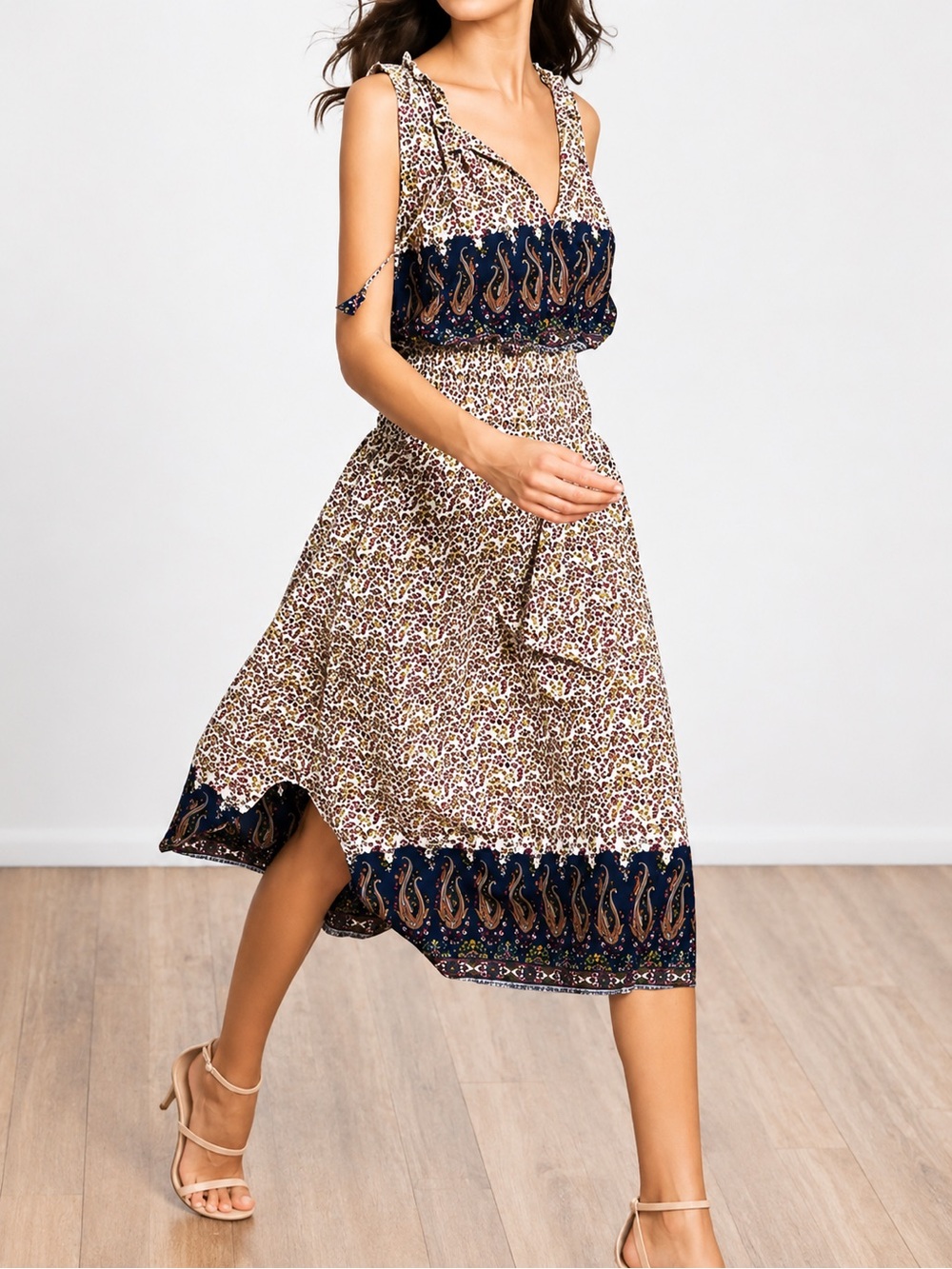 MISA Los Angeles Maddie Paisley Smocked Midi Dress XS